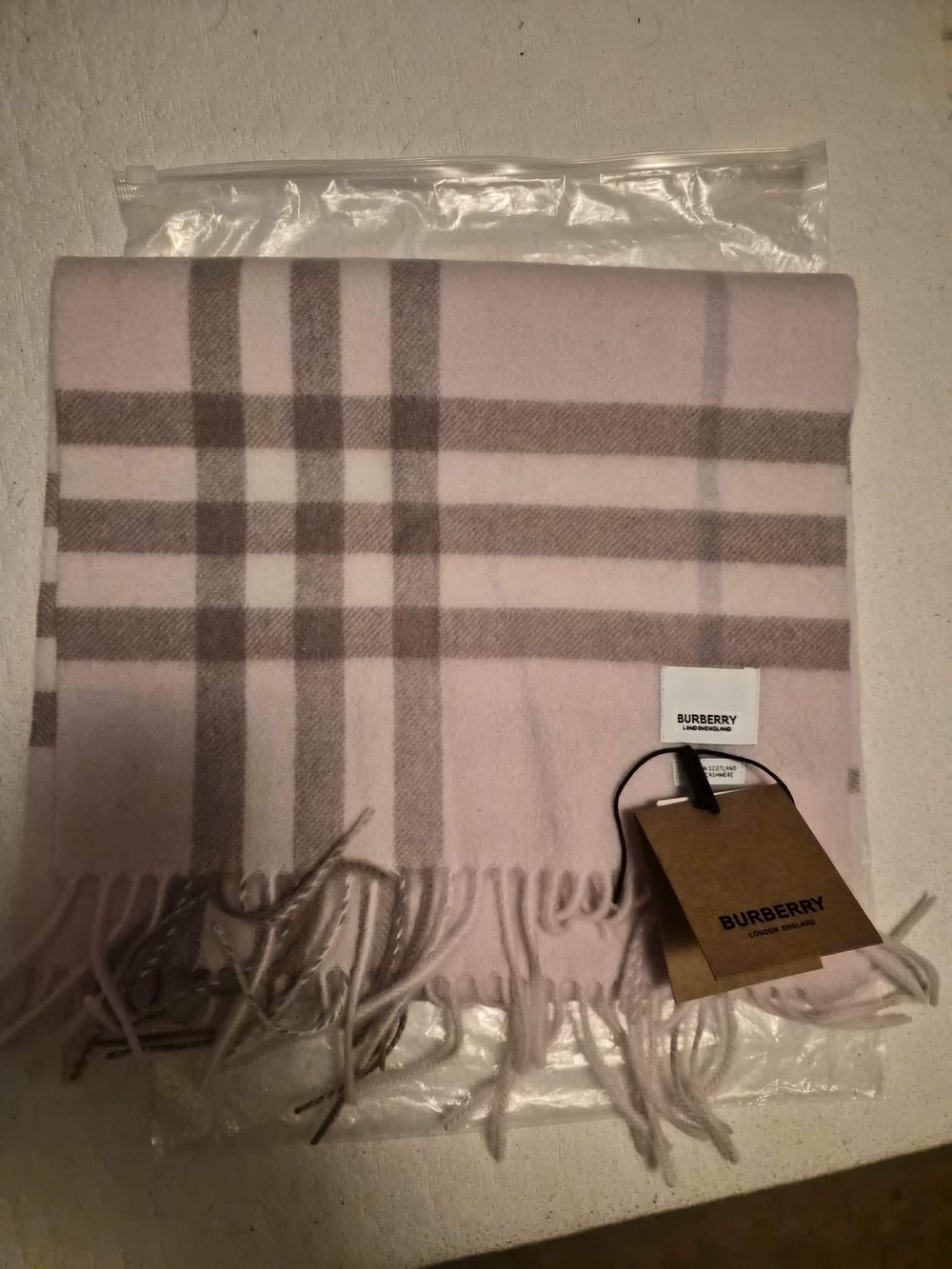 Burberry Pink and Taupe Check Wool-Blend Scarf